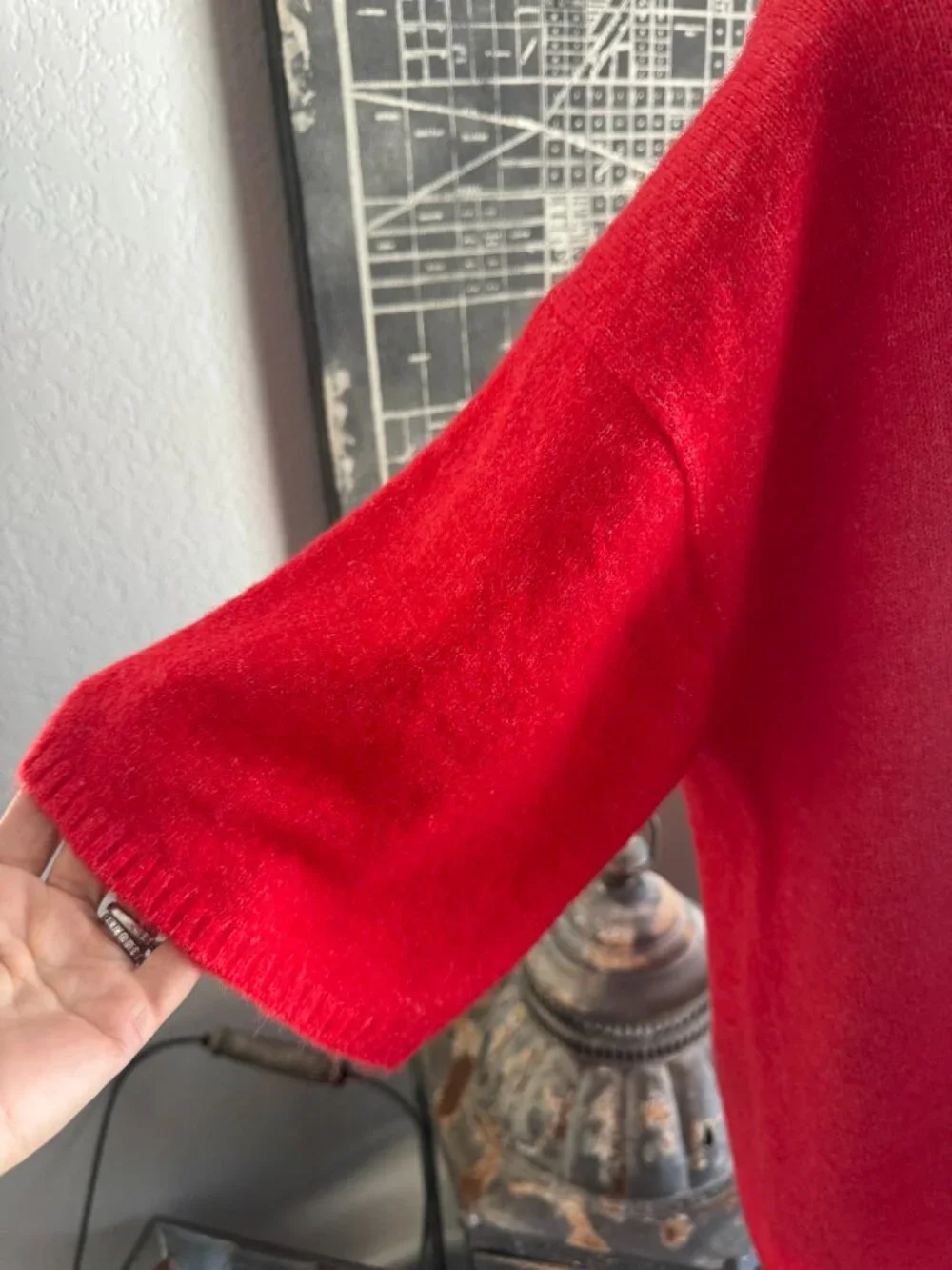 Size S - Free People Bright Orange-y Red Oversized Crew Neck Sweater w/Elbow Len